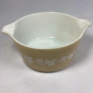 Vtg Pyrex Sandalwood White Tan Ivy Pattern Nesting Mixing Bowl 1 Quart 473
